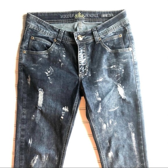 Nicole Benisti Distressed Jean Gray Size 28 Paint Splat NWOT Distressed Denim - Picture 4 of 16
